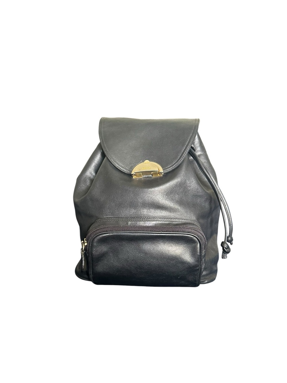 Bally black smooth Leather Drawstring backpack travel vacation quiet luxury